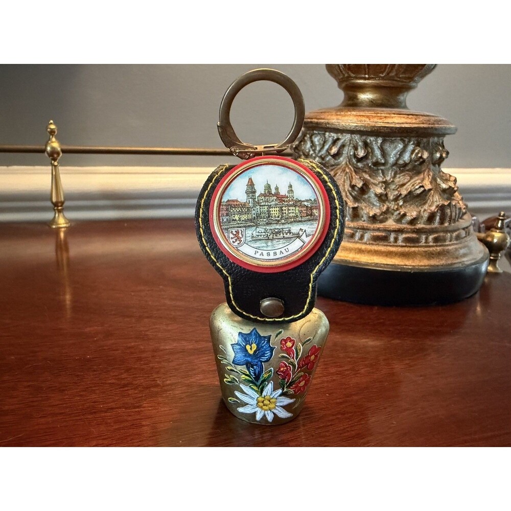 Vintage German Passau Souvenir Cowbell Keychain Key Ring